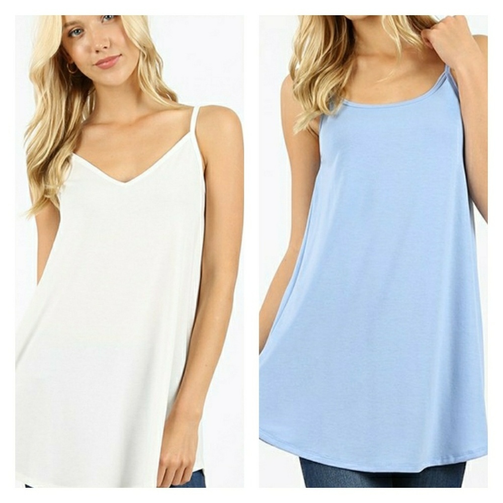 Reversible front/back. Scoop /"V" cami tank lt blu